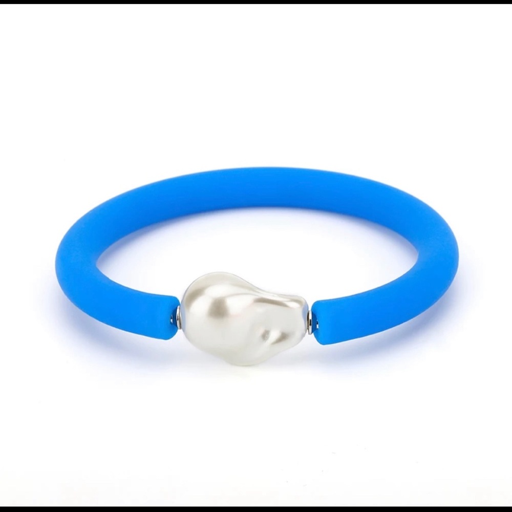 Pearl strechy blue silicone bracelet